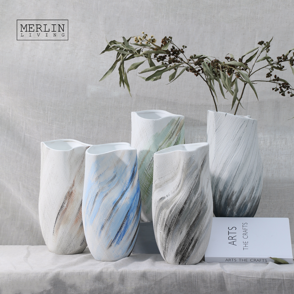 Hand Painting Ocean Style Tall Ceramic Flower Vase (1)