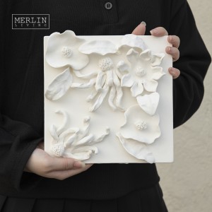 Handmade White Ceramic Flower Wall Decoration Painting (1)